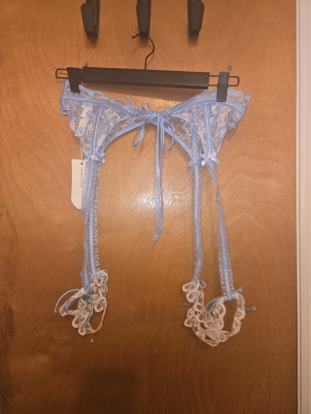 NWT For Love & Lemons Brigitte Bow Delicate Lace Garter Belt - Light Blue